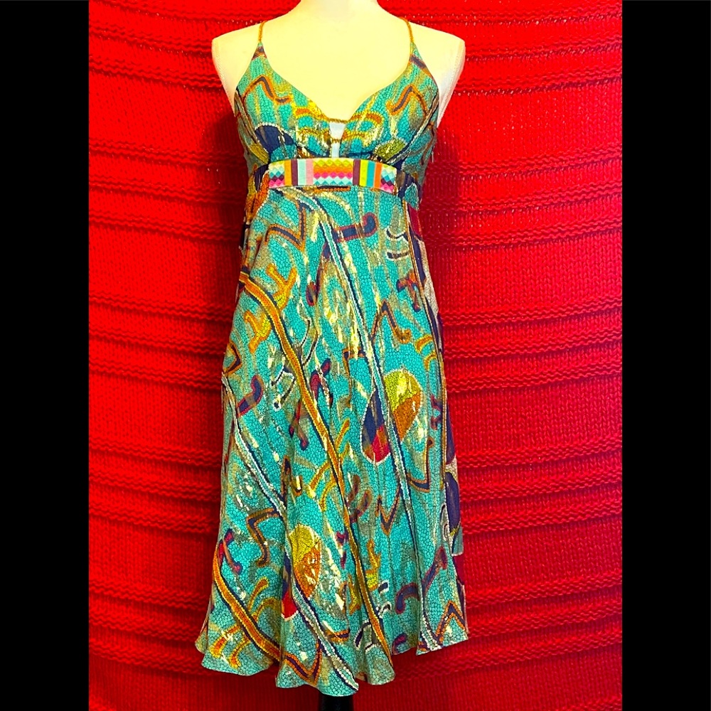 Pure silk spaghetti, crosses back dress